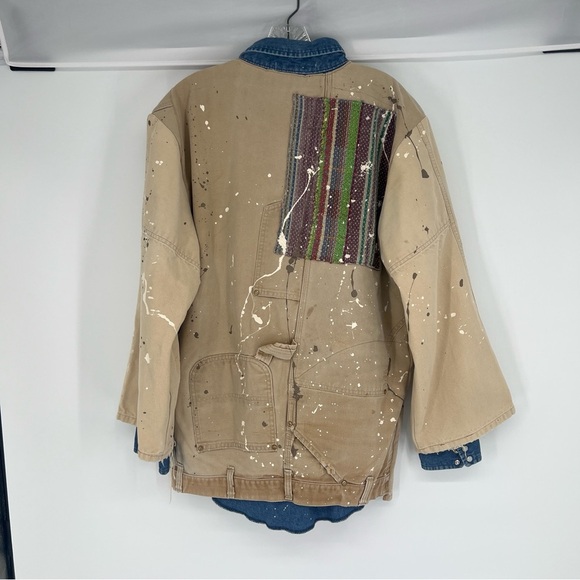 Tricia Fix x Carhartt Tan Denim Canvas Embroidered Upcycled Boho Jacket XS/S NWT - Picture 9 of 9